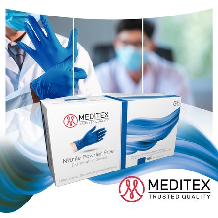 Meditex Nitrile Exam Gloves, 4 mil Palm, Latex Free, Powder-Free, Dark Blue, 100 Pk, Size S S